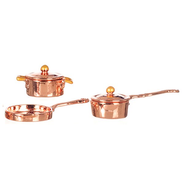 AZG8167 Copper Casserole Set for Dollhouse Miniature - 5 Piece