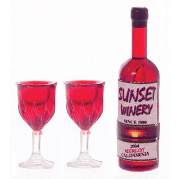 FR11343 Red Wine with 2 Goblets for Dollhouse Miniature