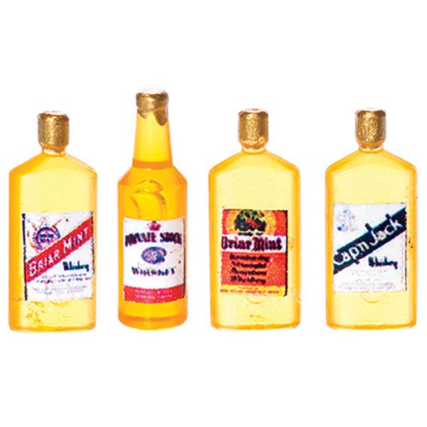 FR40313 Vintage Whiskey Bottles for Dollhouse Miniature - 4 Piece