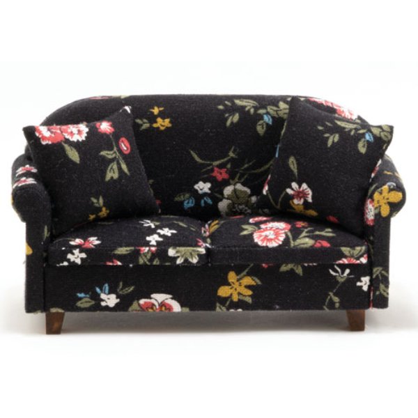 CLA10956   Design Sofa with Pillows for Dollhouse Miniature - Black Floral