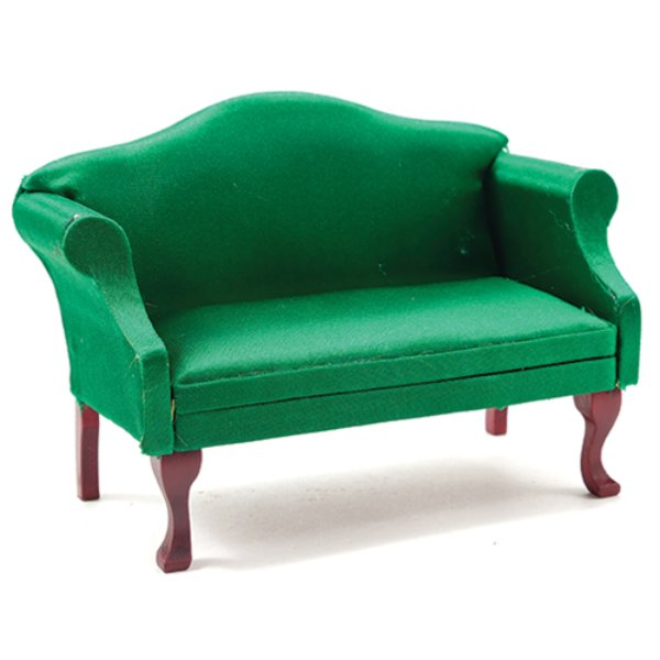 CLA10991 Sofa for Dollhouse Miniature - Mahogany with Emerald Green Fabric