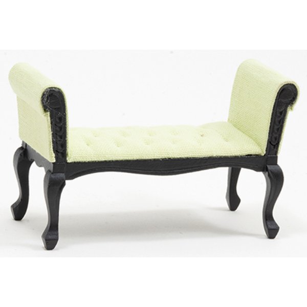 CLA12007 Settee for Dollhouse Miniature - Black with Green Fabric