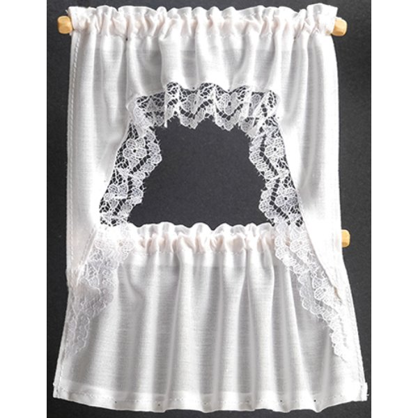 BB52402 Ruffled Cape Set Curtains for Dollhouse Miniature - White