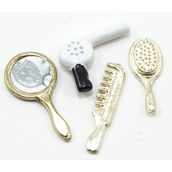 IM65312 Comb & Dryer Vanity Set for Dollhouse Miniature - 4 Piece