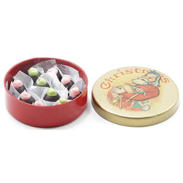 IM65348 Round Christmas Tin with Candy for Dollhouse Miniature