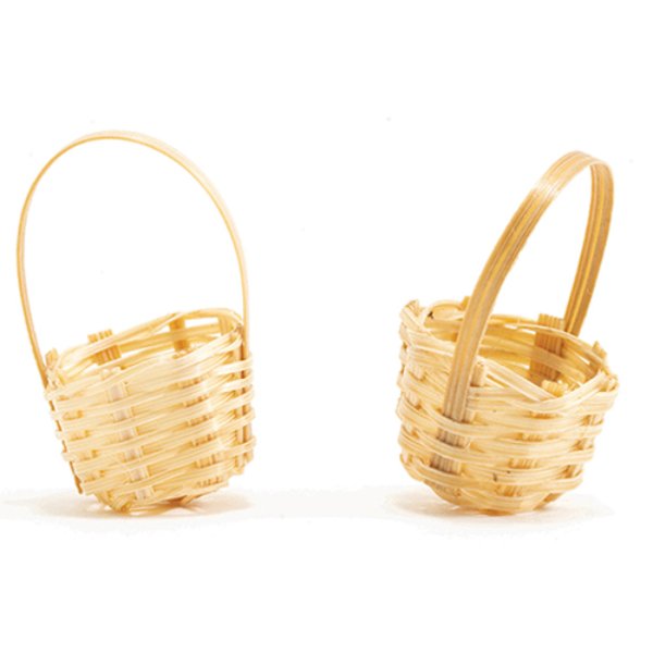 IM65724 Mini Basket with Handle for Dollhouse Miniature - 2 Piece