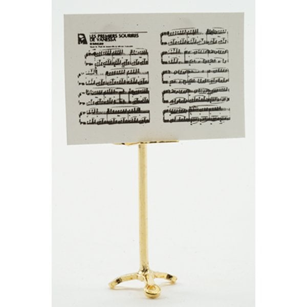 IM66055 Brass Music Stand with Sheet Music for Dollhouse Miniature - 2 Piece