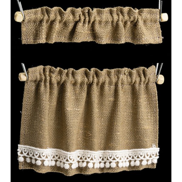 BB70009 Cottage Set Curtains for Dollhouse Miniature - Burlap