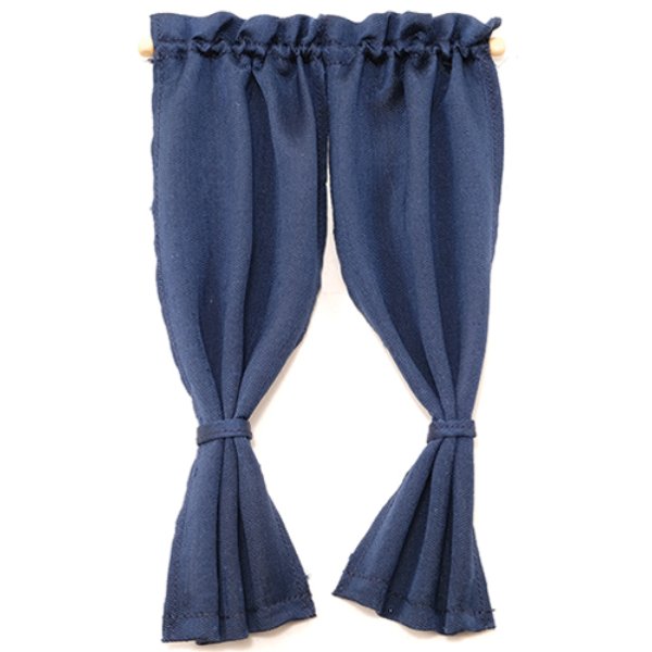 BB70038 Ruffled Sheer Curtains for Dollhouse Miniature - Dark Blue