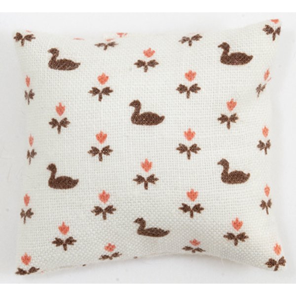 BB80021 Pillow for Dollhouse Miniature - White with Brown Ducks