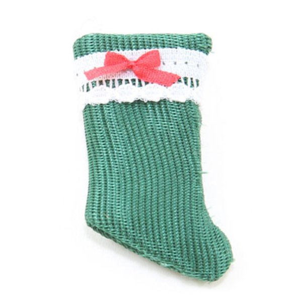 BB90012 Stocking for Dollhouse Miniature - Green with Red Bow