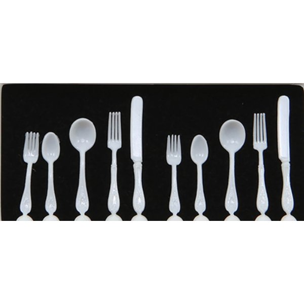 CB060 White Flatware for Dollhouse Miniature - 10 Piece