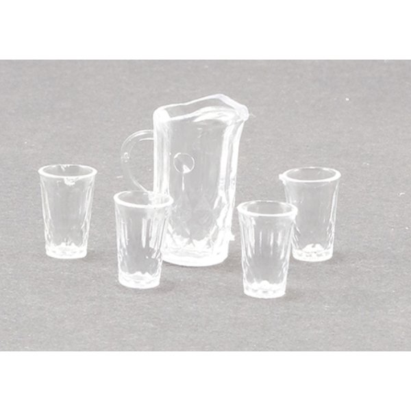 CB092 Crystal Pitcher with 4 Tumblers for Dollhouse Miniature