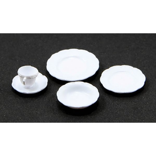 CB2722 One Place Setting for Dollhouse Miniature - White - 5 Piece