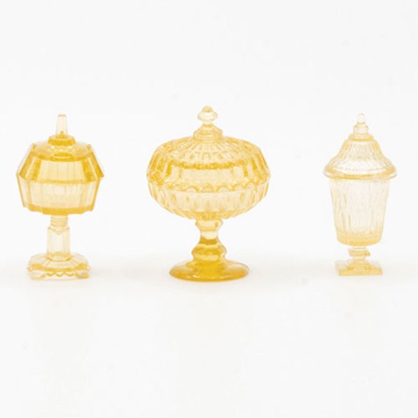 CB68A Candy Dishes for Dollhouse Miniature - Amber - 3 Piece