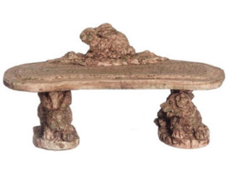 FCA4267GA Bunny Bench for Dollhouse Miniatures, Ancient Gray - 2 Piece