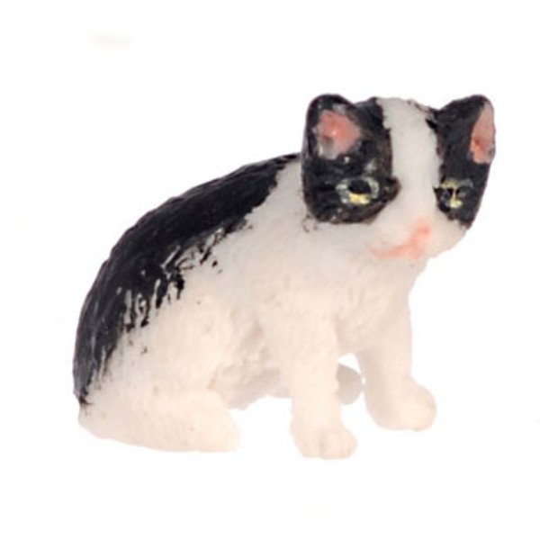 FCA4140BW Sitting Kitten for Dollhouse Miniature - Black & White