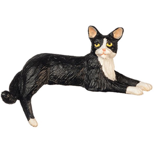 AZE0122 Back Leg Down Cat for Dollhouse Miniature - Black & White