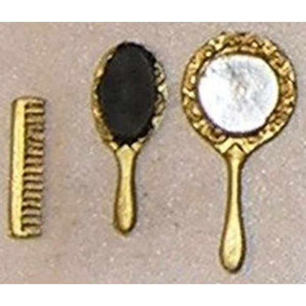 ISL2590 Mirror, Brush & Comb Set for Dollhouse Miniature - Gold