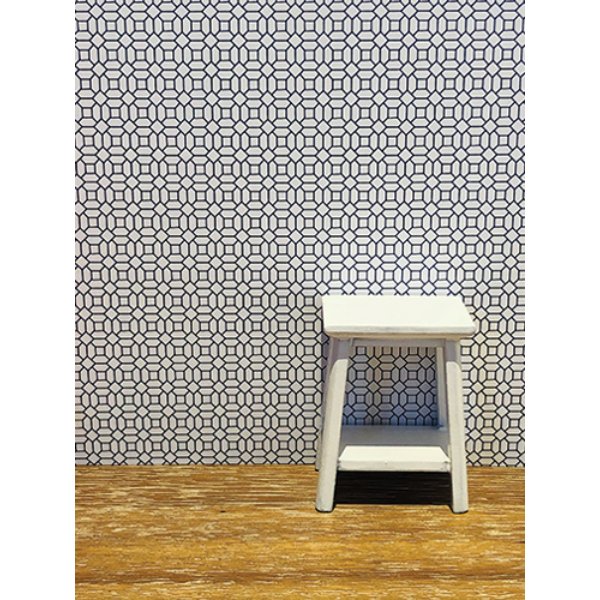 KCMPT18 Wallpaper for Dollhouse Miniature - Blue & White Octagon - 3 Piece