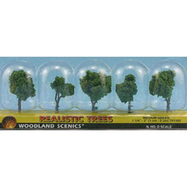WDSTR1502 1.25 in. Deciduous Tree for Dollhouse Miniature - Medium Green - 5 Piece