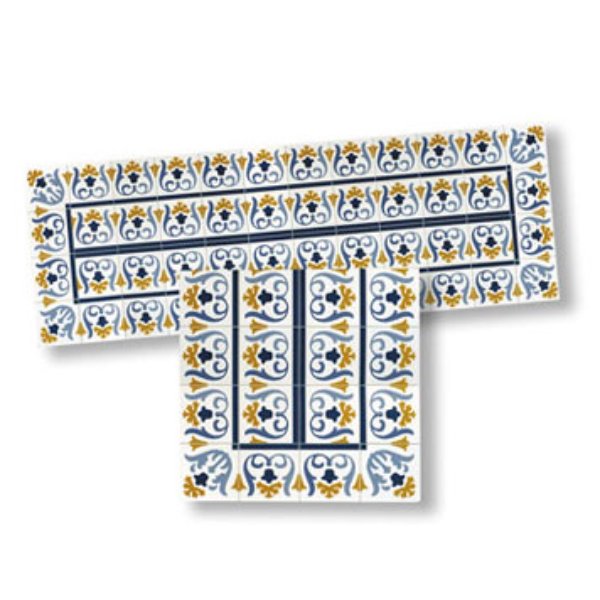 WM34175 Mosaic Blue Floral Floor Tile Borders for Dollhouse Miniatures