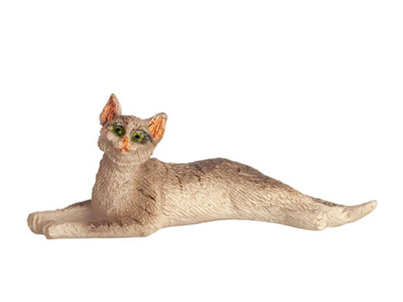 AZE0180 Stretched Cat Figurine for Dollhouse Miniature, Gray