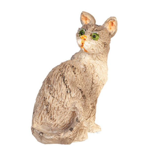 AZE0110 Looking Back Cat for Dollhouse Miniature - Gray