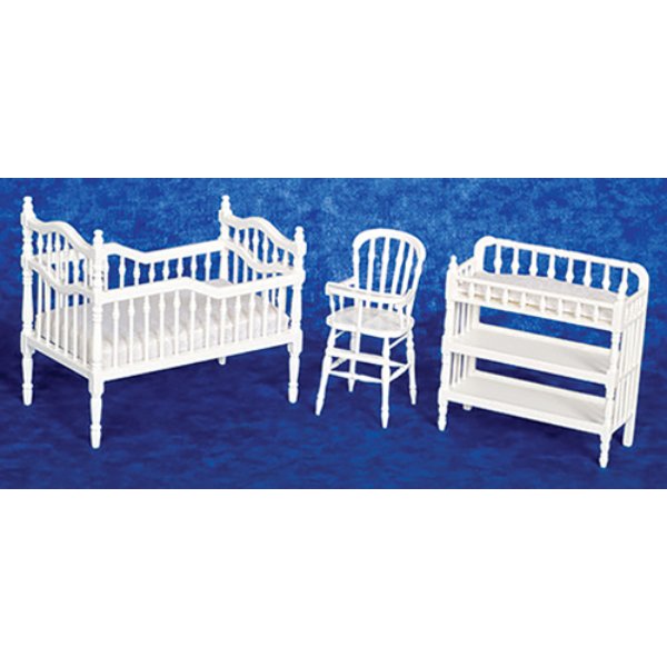 AZT5545 Baby Room Set for Dollhouse Miniature - White - 3 Piece