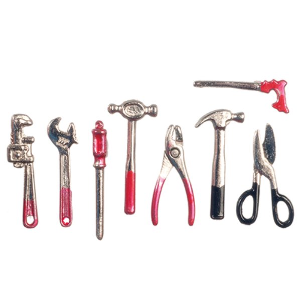 AZMA1074 Carpenter Tools for Dollhouse Miniature - Painted - 8 Piece