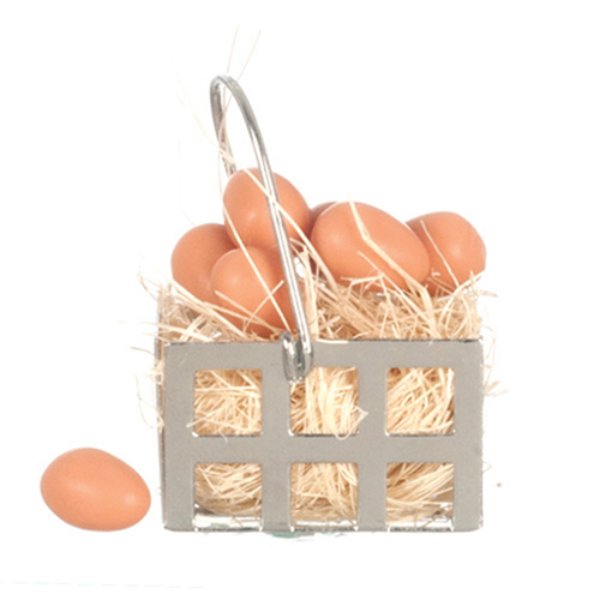 AZG8271 Basket with Brown Eggs for Dollhouse Miniature