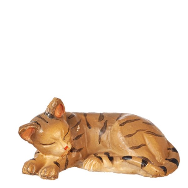 AZE0136 Laying Left Cat for Dollhouse Miniature - Tabby