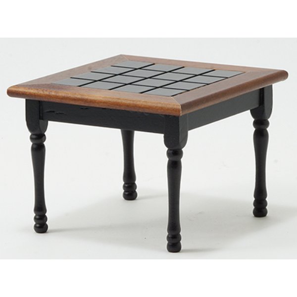 CLA10103 Square Kitchen Table for Dollhouse Miniature - Black with Walnut Trim