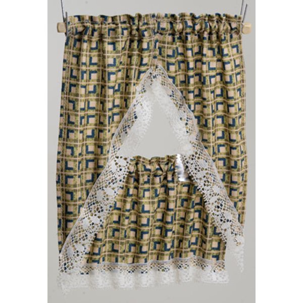 BB51608 Kitchen Curtains for Dollhouse Miniature - Country Green