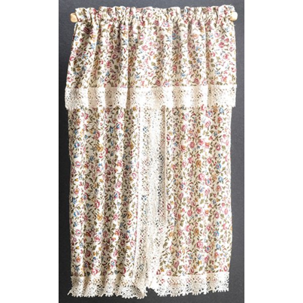 BB56803 Window Drape for Dollhouse Miniature - Floral with Lace Trim