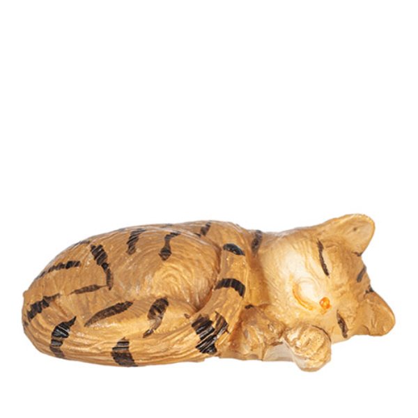 AZE0166 Tabby Cat Laying Right Figure for Dollhouse Miniatures