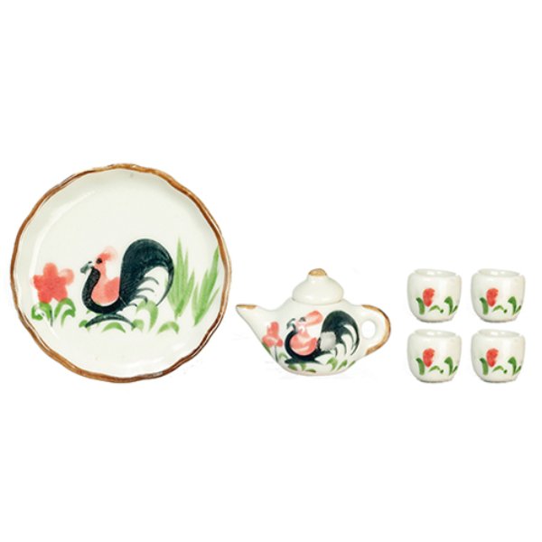 AZG7714 Ceramic Leaves Tea Set for Dollhouse Miniatures - 7 Piece