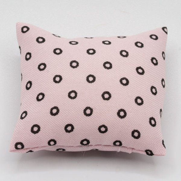 BB80043 Pillow for Dollhouse Miniature - Pink with Black Circles