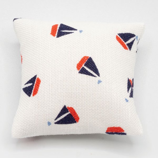 BB80044 Pillow for Dollhouse Miniature - White with Sailboats