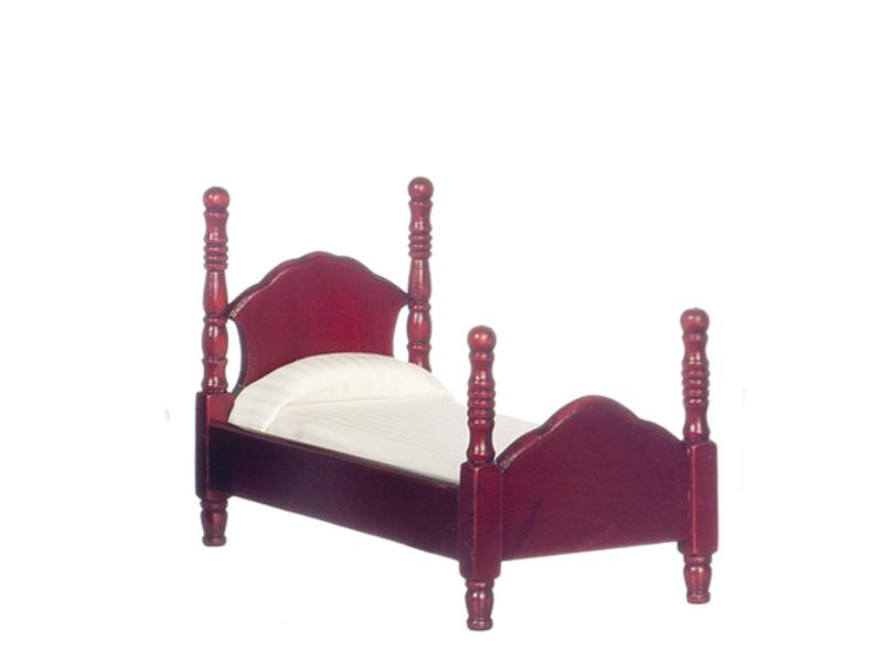 AZT3670 Twin Bed for Dollhouse Miniature, Mahogany
