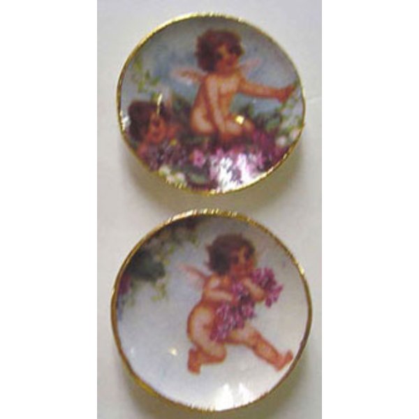 BYBCDD106 Cherub Plates for Dollhouse Miniatures - 2 Piece