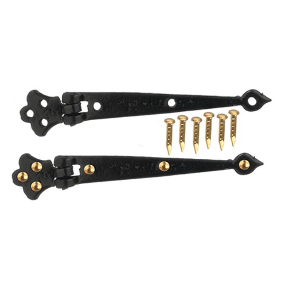 AZS3023 Long Hinges with 12 Nails for Dollhouse Miniature - Black & Gold - 2 Piece