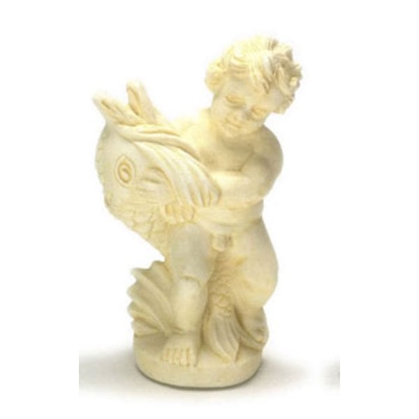 FCA1047IV Angel with Fish Statue for Dollhouse Miniature - Ivory