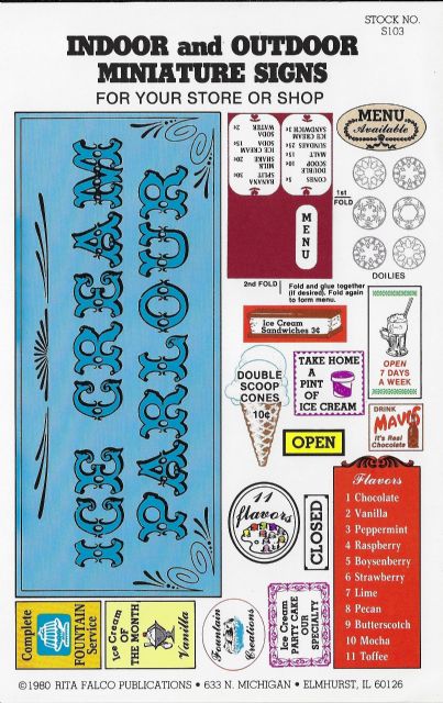 RFS103 Ice Cream Parlor Signs for Dollhouse Miniature