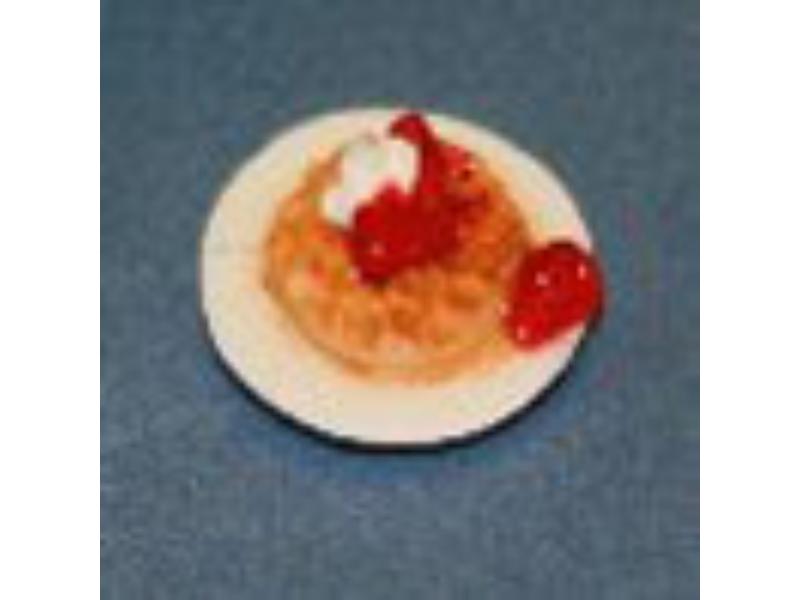 RND142 Waffle Plate with Strawberries for Dollhouse Miniature