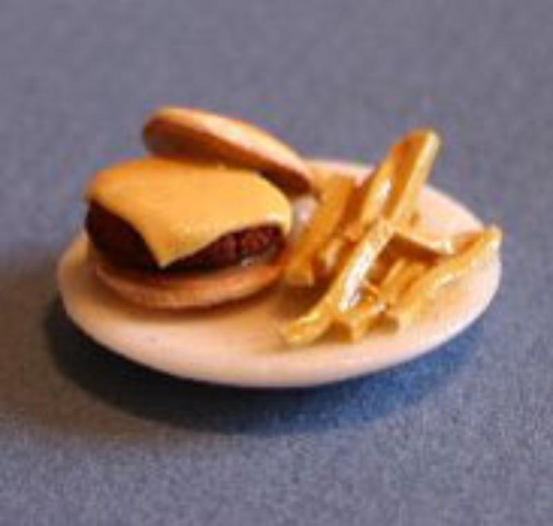 RND28 Cheeseburger Plate with Fries for Dollhouse Miniature