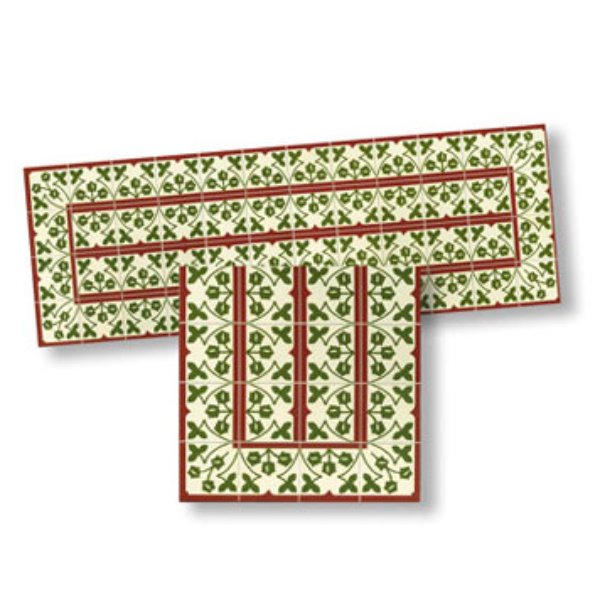 WM34176 Mosaic Red & Green Floor Tile Borders for Dollhouse Miniatures
