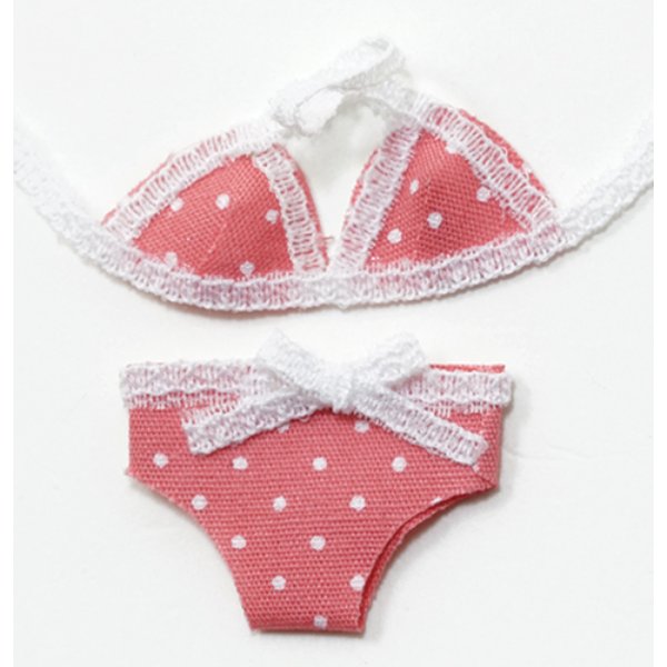 IM65493 Bikini for Dollhouse Miniature - Pink with White Polka Dots
