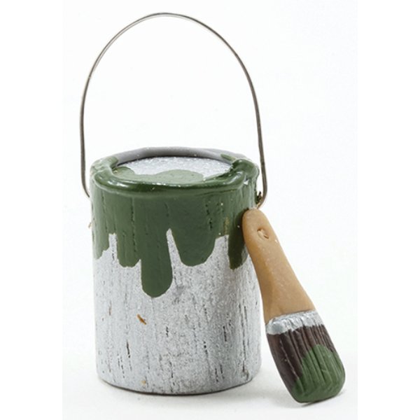 IM65646 Paint Can & Brush Set for Dollhouse Miniature - Green