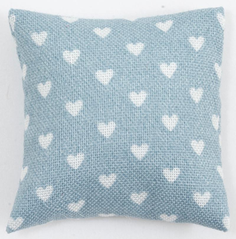 BB80020 Pillow for Dollhouse Miniature - Light Blue with White Hearts